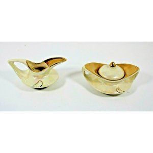 Vintage Pearl China Co MCM Personal Mini 22kt Iridescent and Creamer & Sugar tea